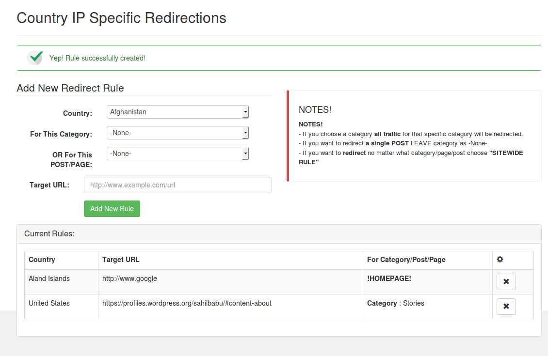 Country IP Specific Redirections Rules
