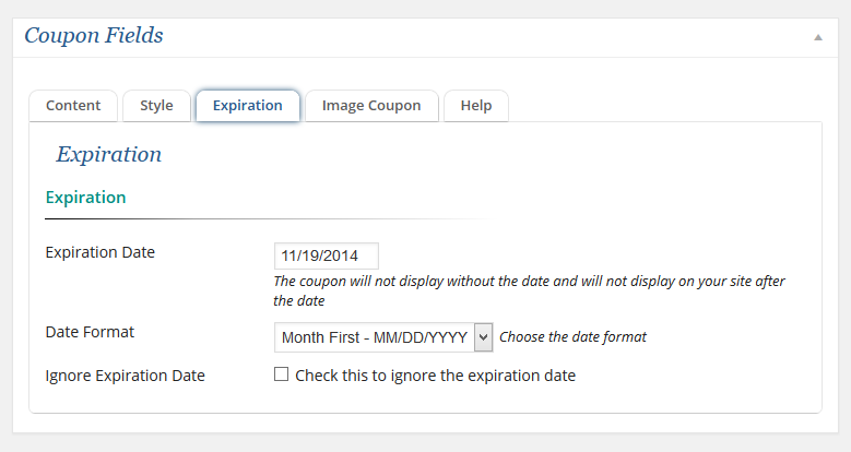 Expiration Tab in Coupon Editor