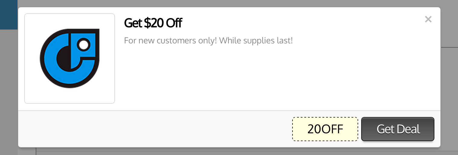 Pops up to reveal coupon code when clicked!