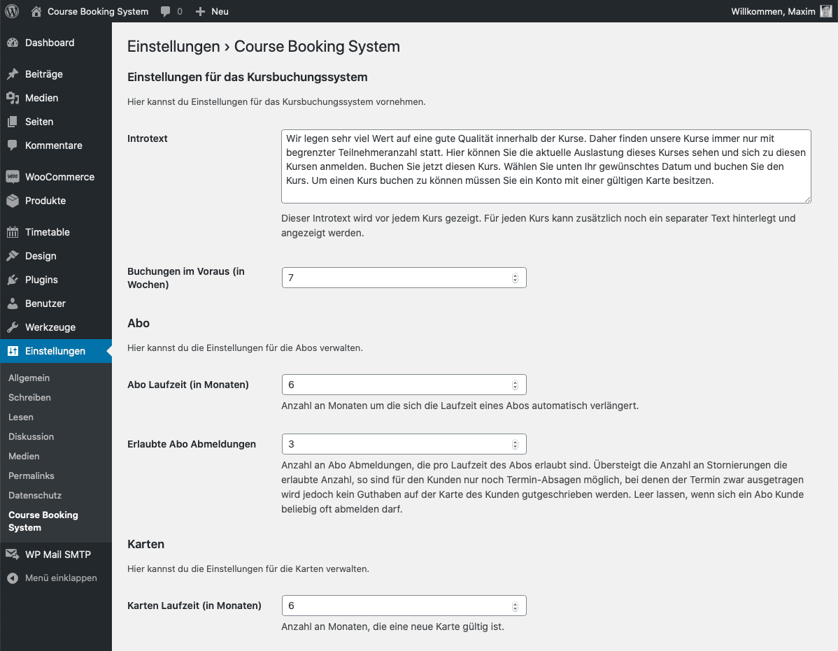 Backend: Many different plugin settings possible