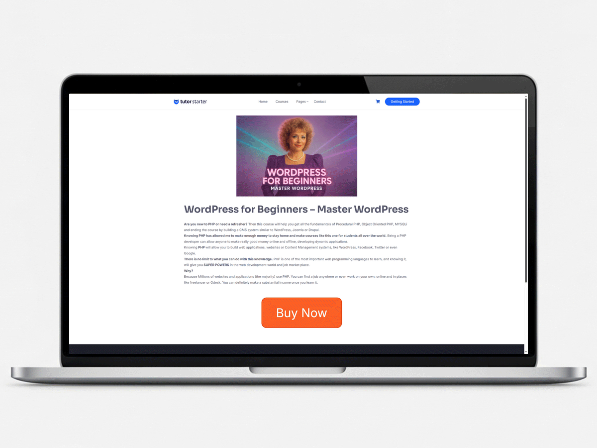 Example course page using a Course Flow purchase shortcode.