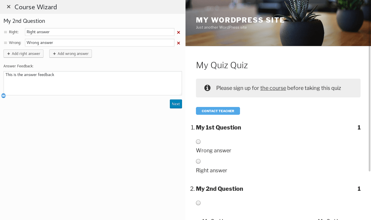 Question screen. Edit your question content. Preview your quiz on the right.