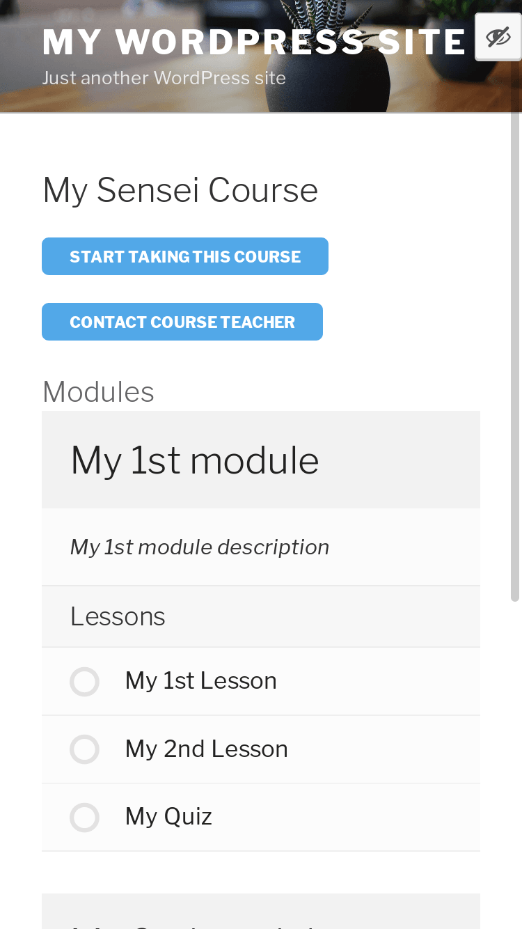 Previewing a course from the wizard on smartphone. Note the preview icon on the top right corner.
