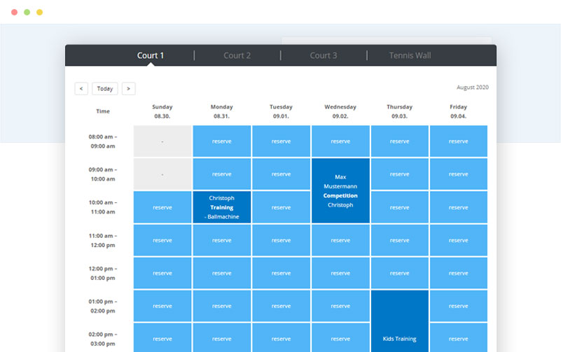 Via (additional plugin required) Tab-Navigation quick access to every court.