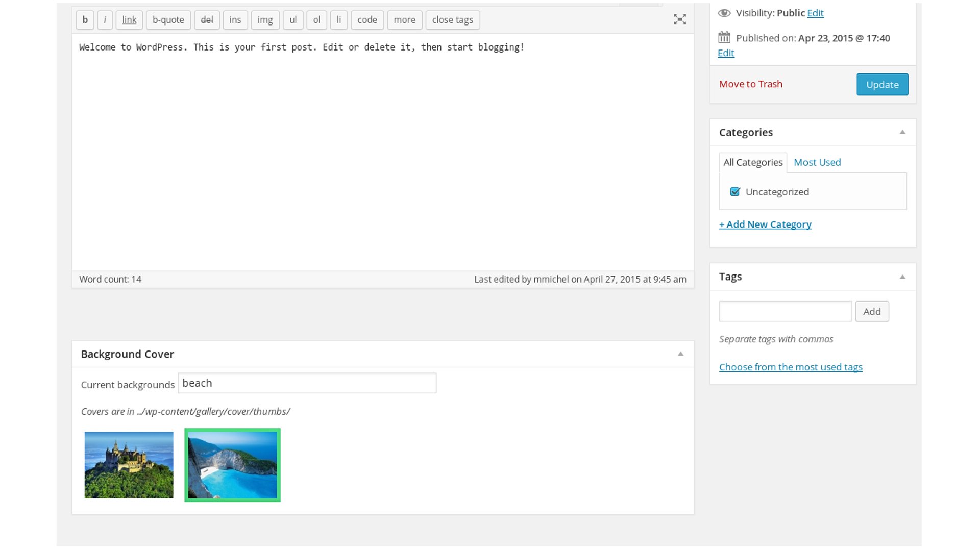 A preview of the new page screeen with option to add a cover background through click&enjoy.