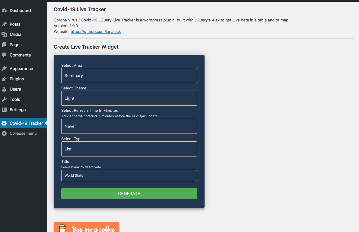 Generate Widget/Shortcode