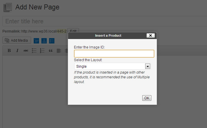 Insertion Product's Dialog