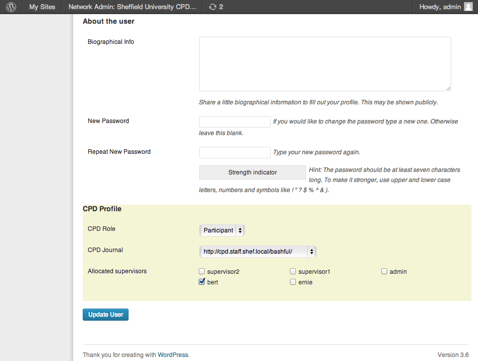 screenshot of the participant/supervisor assignment interface