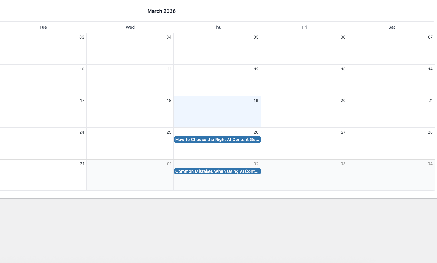 Calendar view of scheduled content