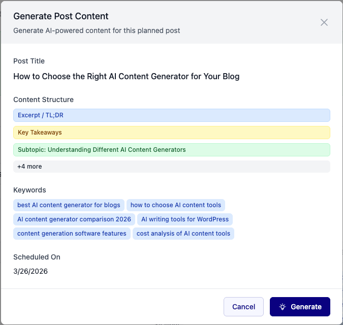 Generate Post from a plan item