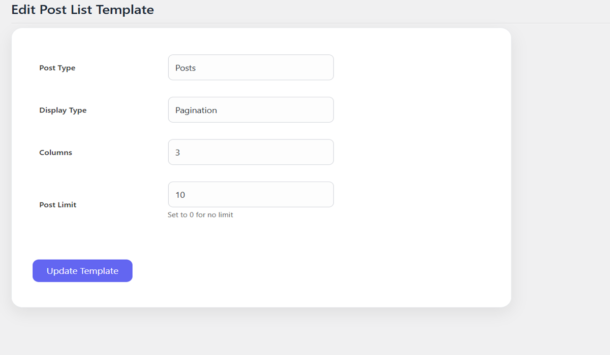 Admin page with edit short codd