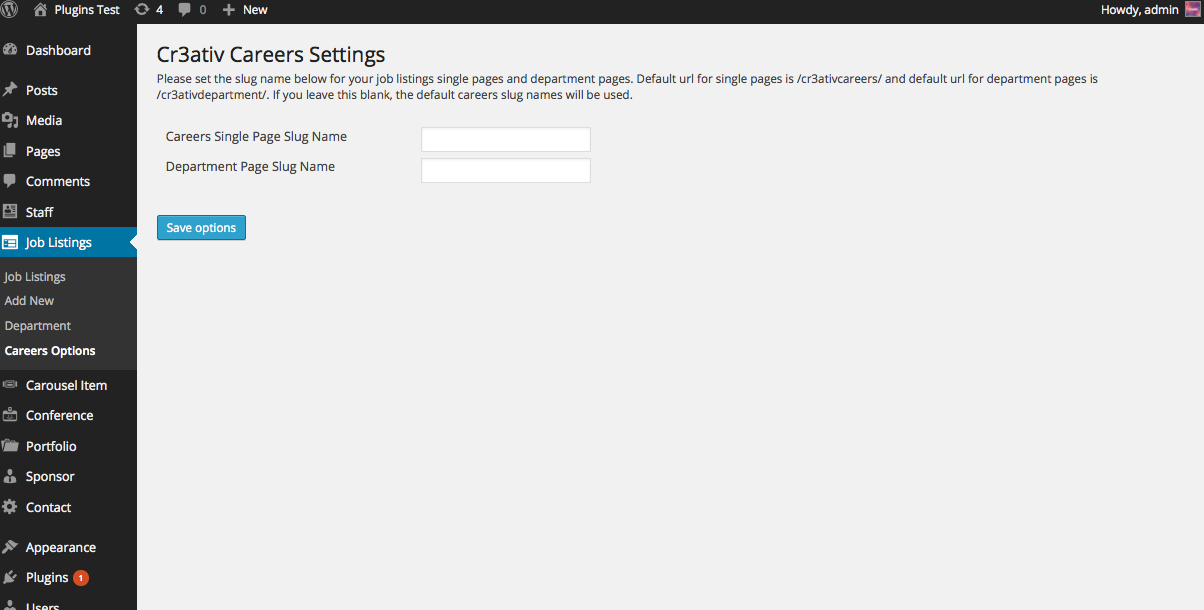 Pretty permalink settings (remember to click save on Settings > Permalinks if you receive 404 page errors)