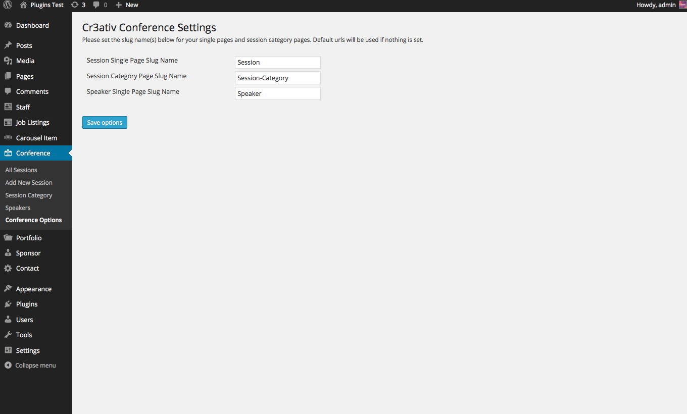 Pretty permalink settings (remember to click save on Settings > Permalinks if you receive 404 page errors)