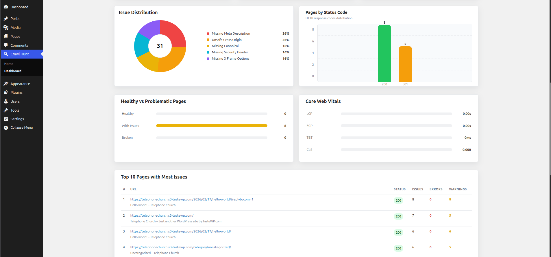 Crawl Hunt Audit Issue tracking