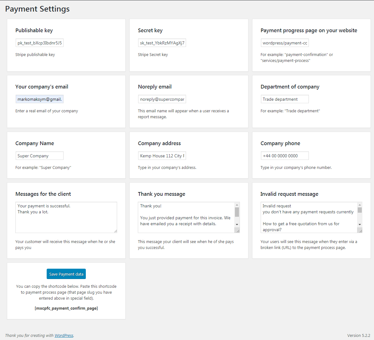 Admin dashboard