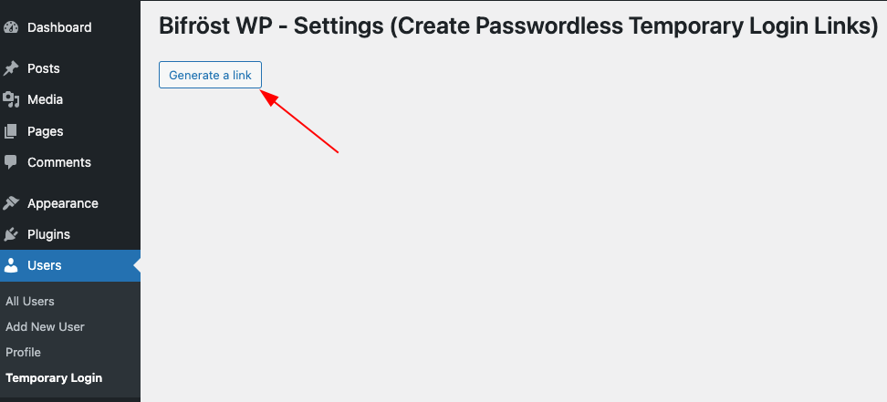 Click on this 'Generate a link' button to generate a temporary login link.