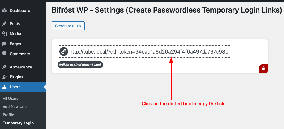 Click on the link to copy the link to the clipboard.