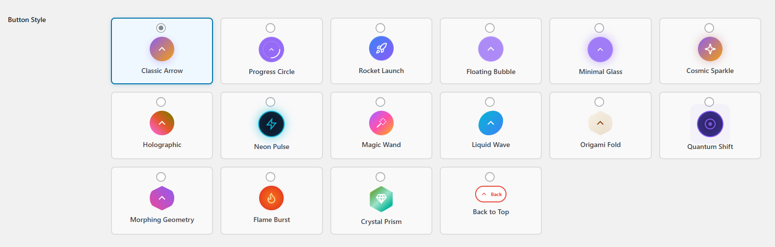 **16 Button Styles** - Visual selection of all available button styles