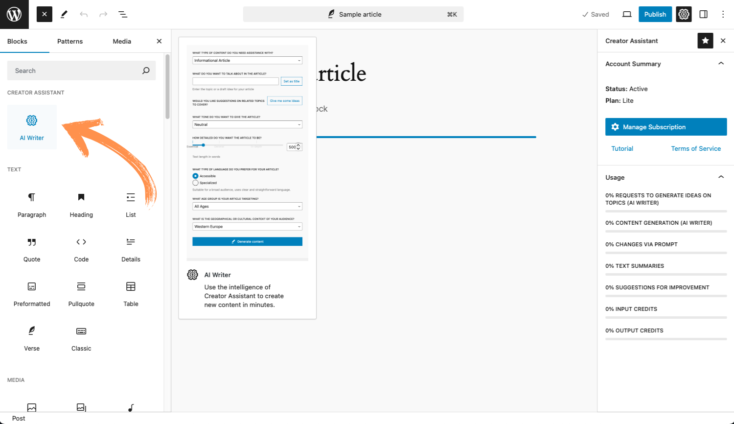 Content Translation: Tool for translating text directly in the editor.
