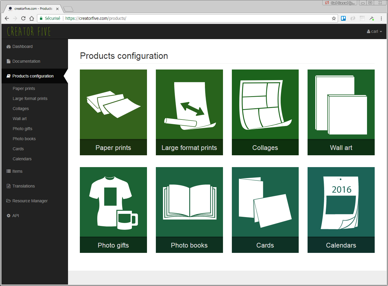 Product configuration screen