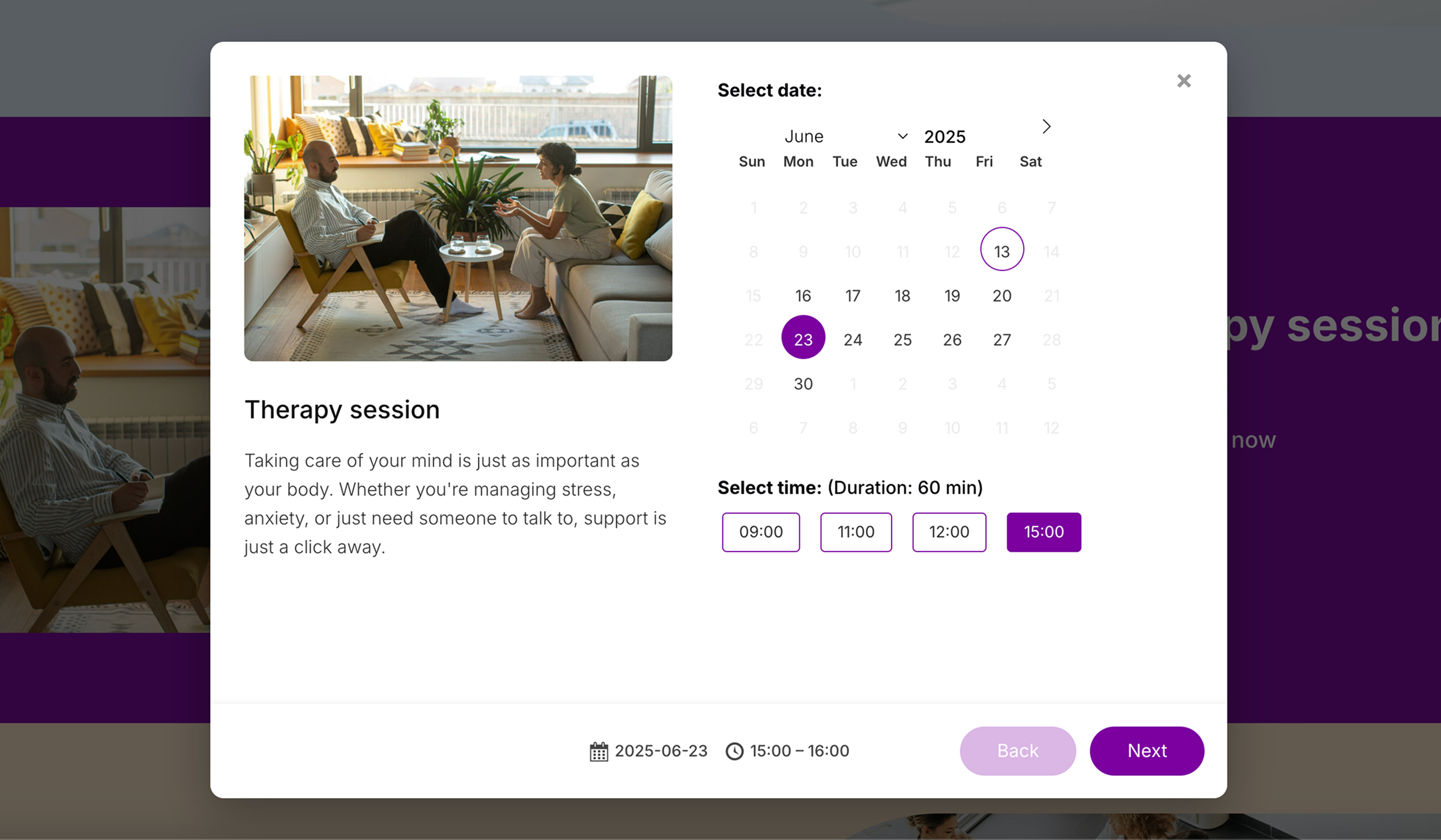 Admin: customizable weekday-based time slots with duration