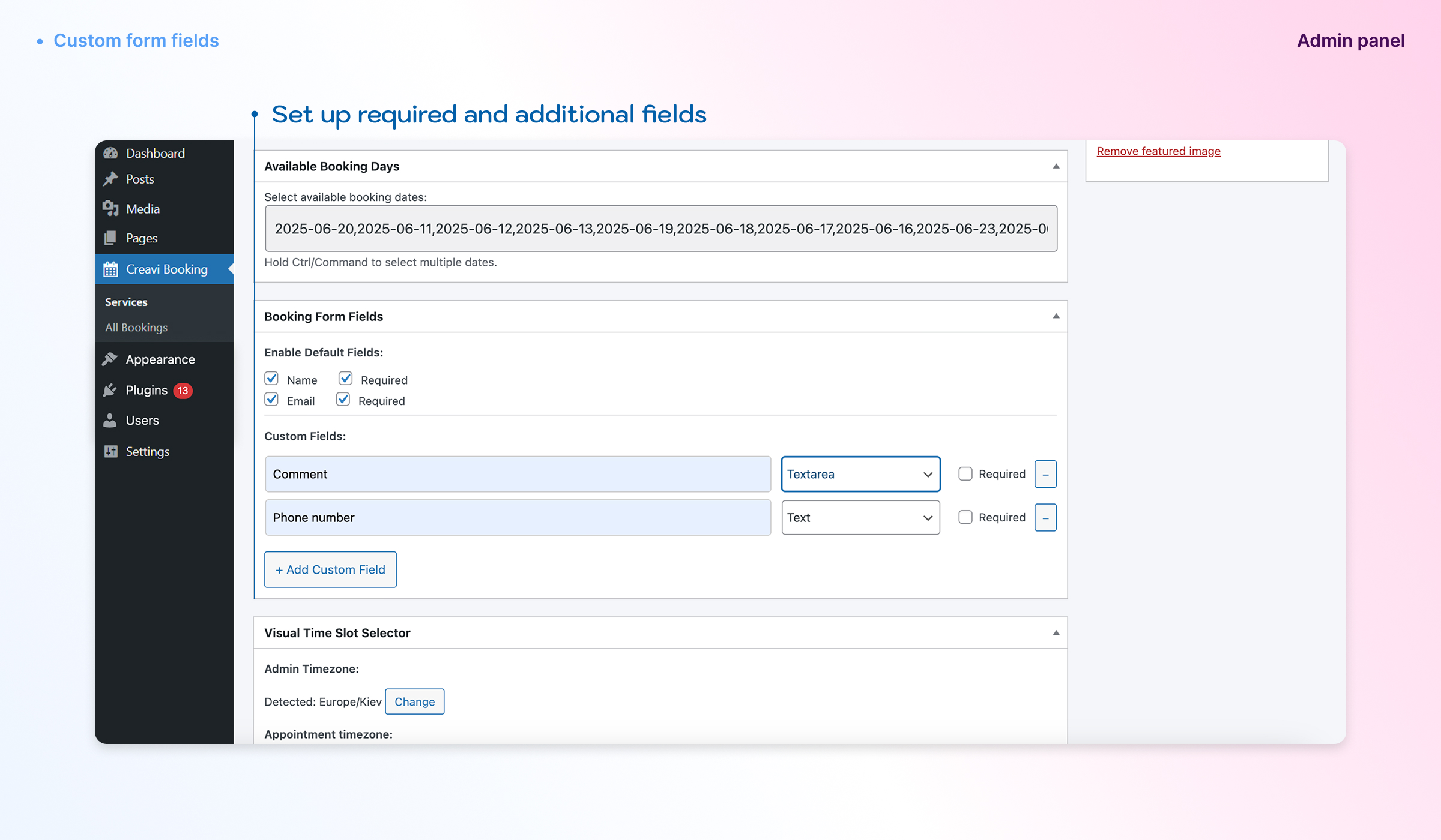 Admin: email template settings for admin and user notifications