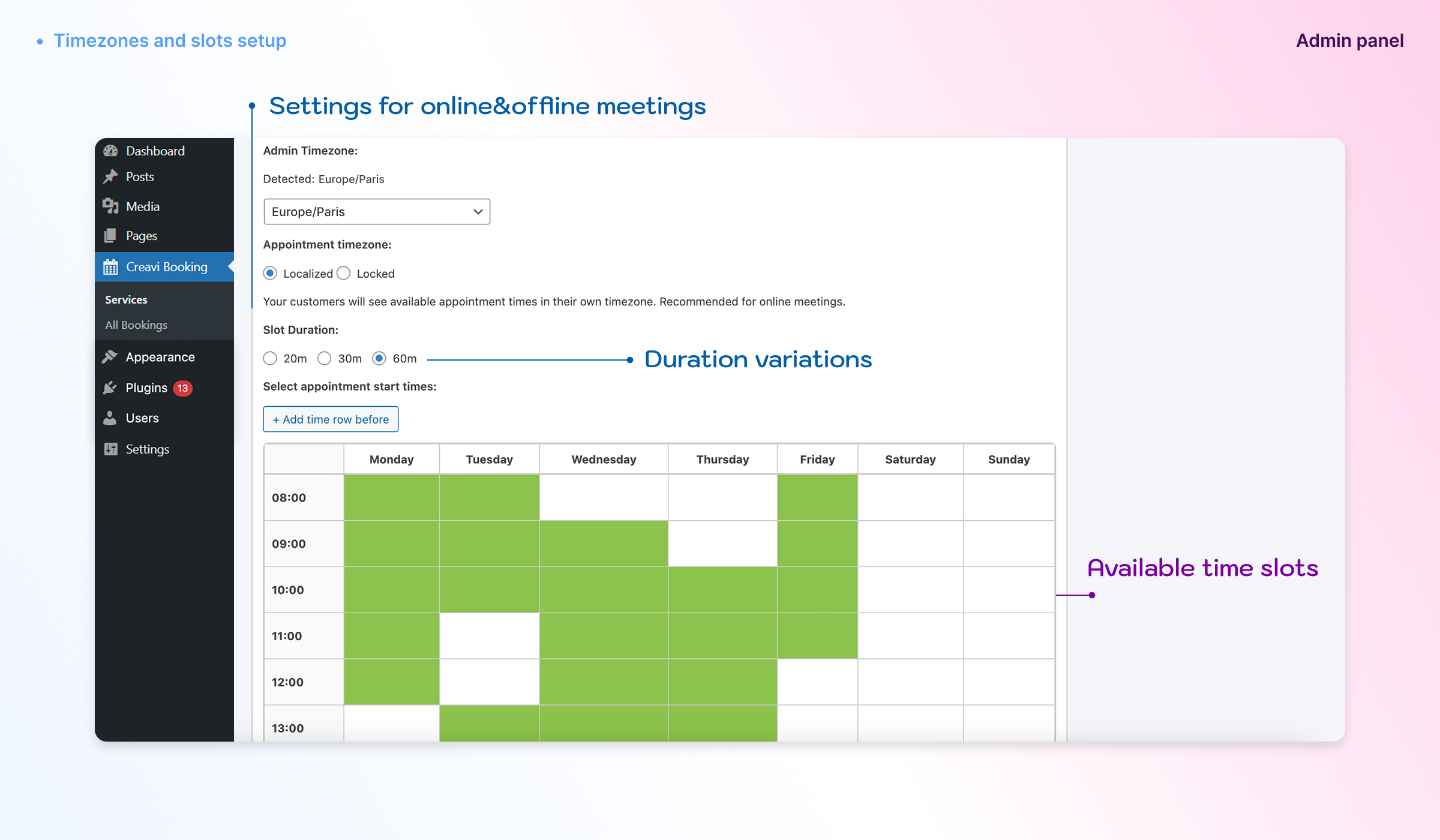 Admin: list view of all submitted bookings
