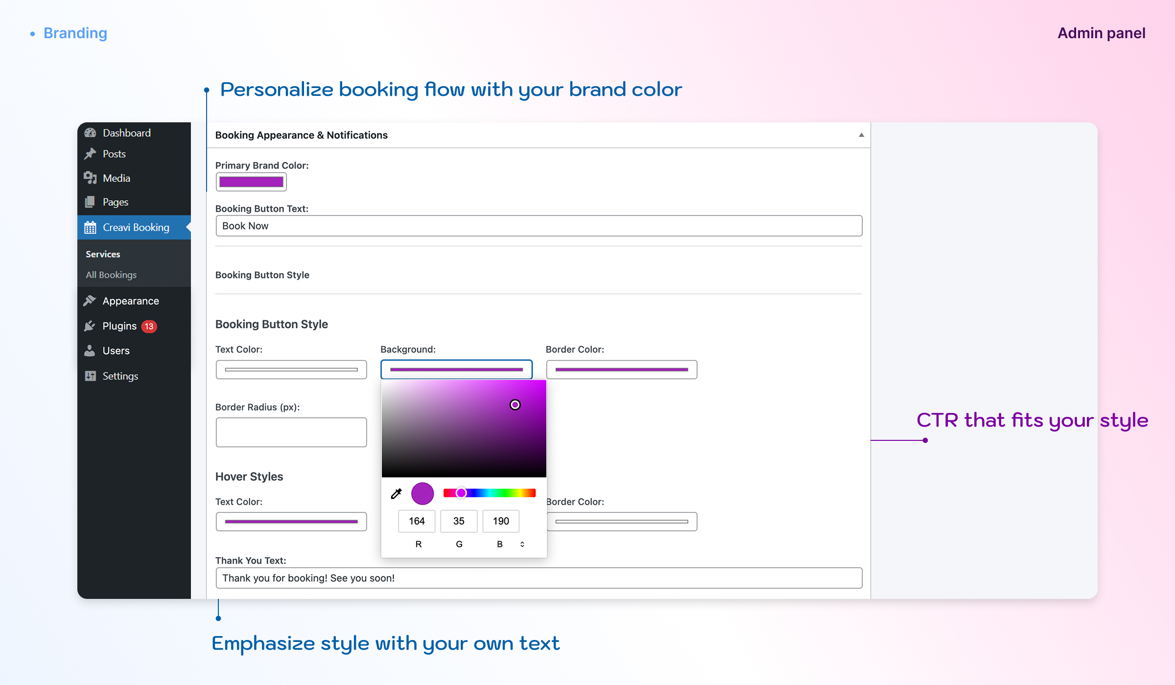 Admin: detailed view of a single booking with all data
