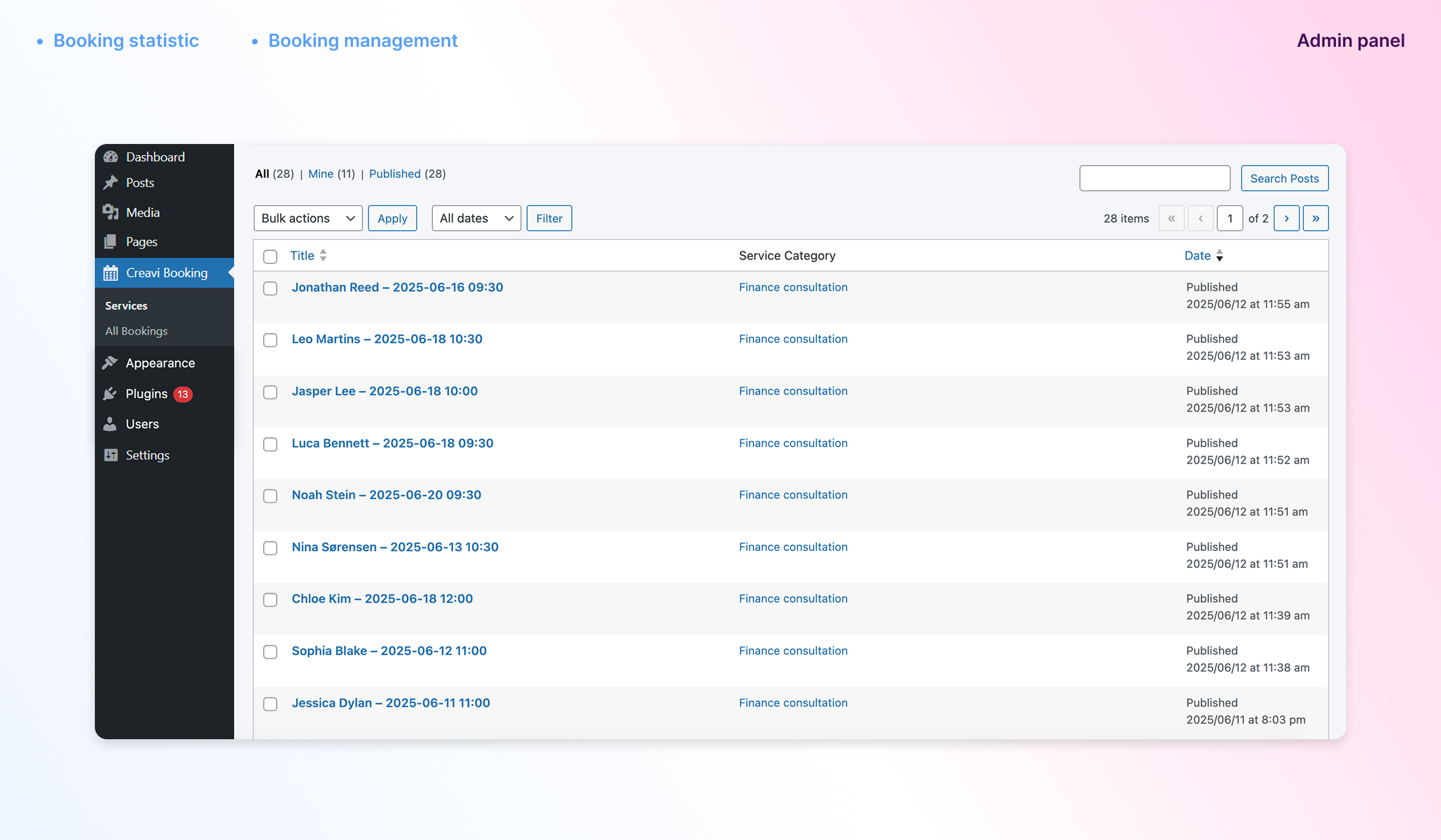 Frontend: various layout styles for different services