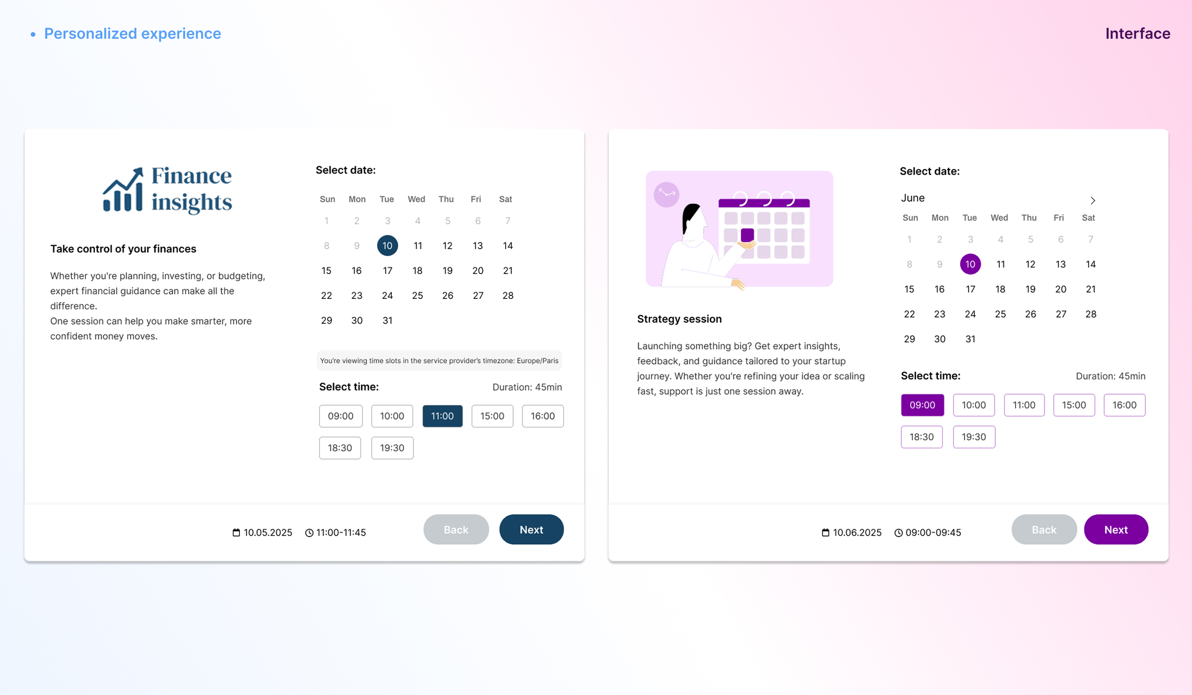 Frontend: styled popup interface for yoga class booking