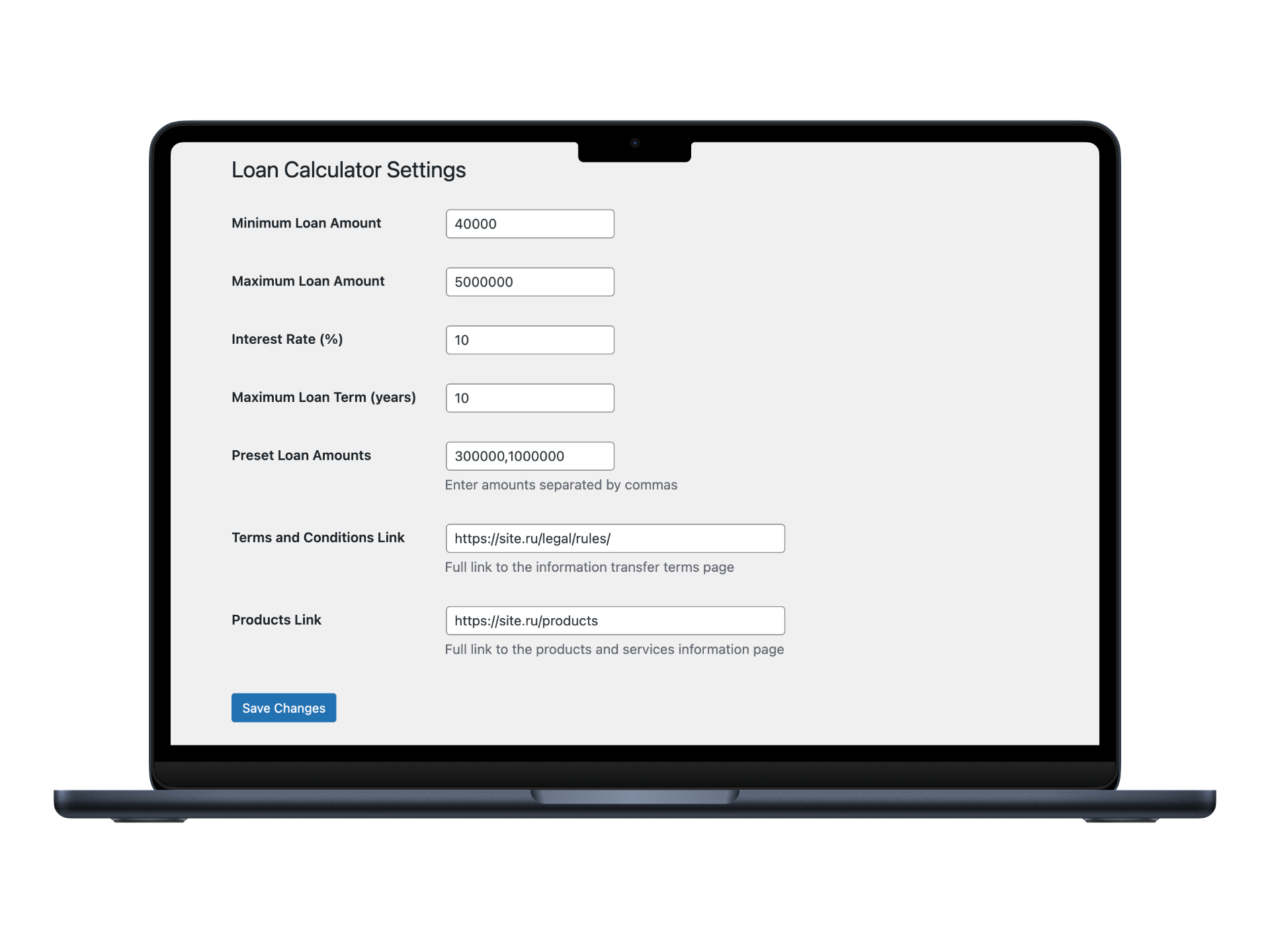 Plugin settings page
