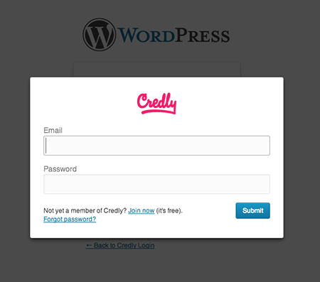 A modal appears allowing you to log in with your Credly creds.