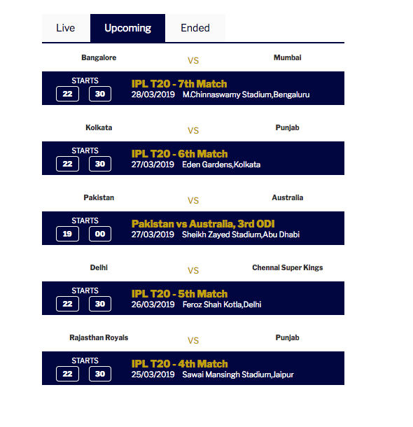 Upcoming Matches