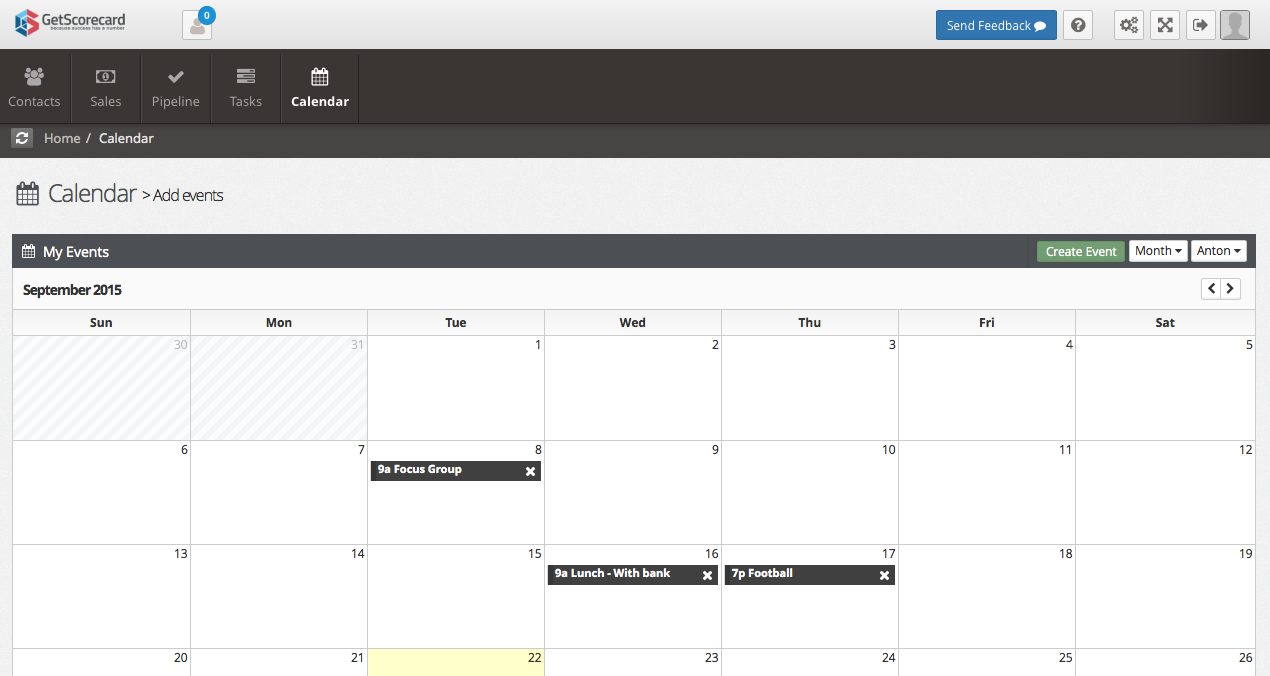 GetScorecard Calendar - You can set appointments, task reminders and other entries into the calendar.