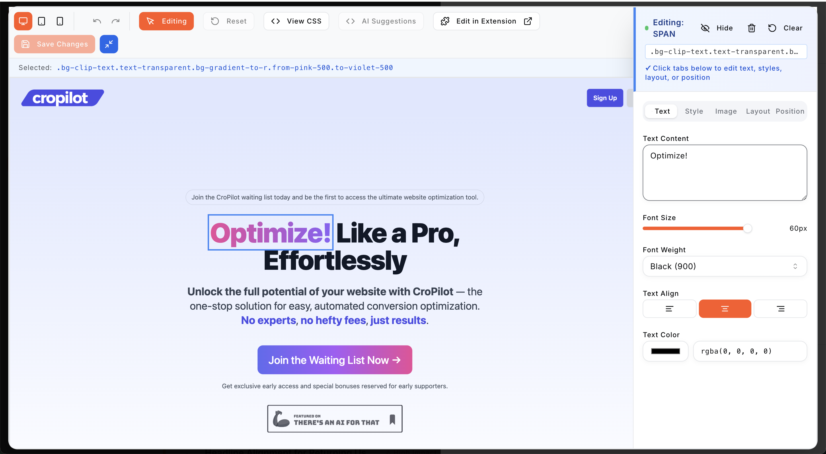 Visual editor - edit your website elements without coding