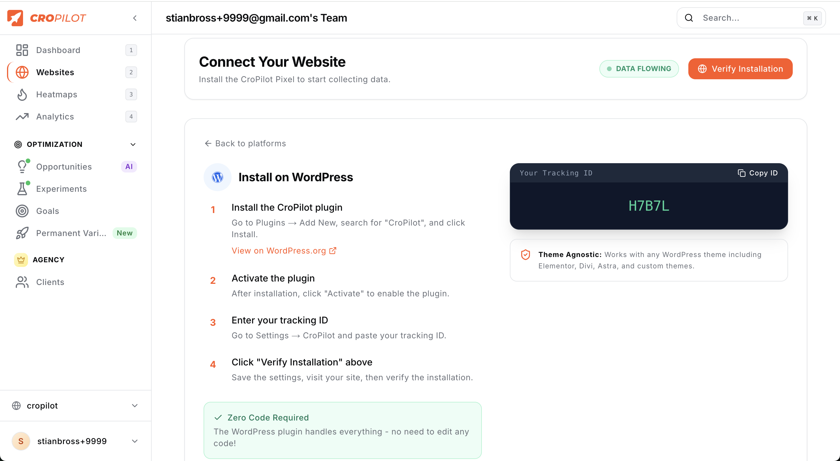 Easy WordPress setup - just copy your tracking ID and install the plugin