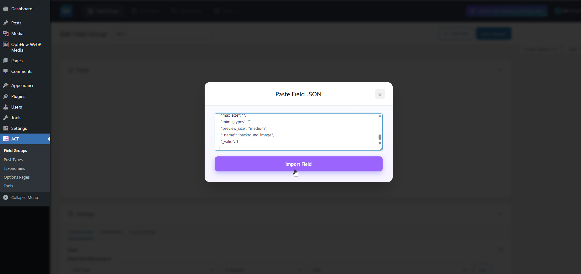 Paste inside container fields (Repeater, Group, Flexible Content)