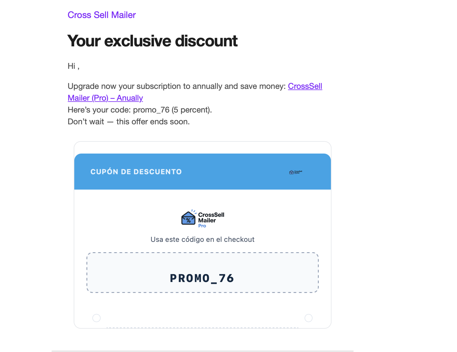 Example of the email customers receive after purchase.