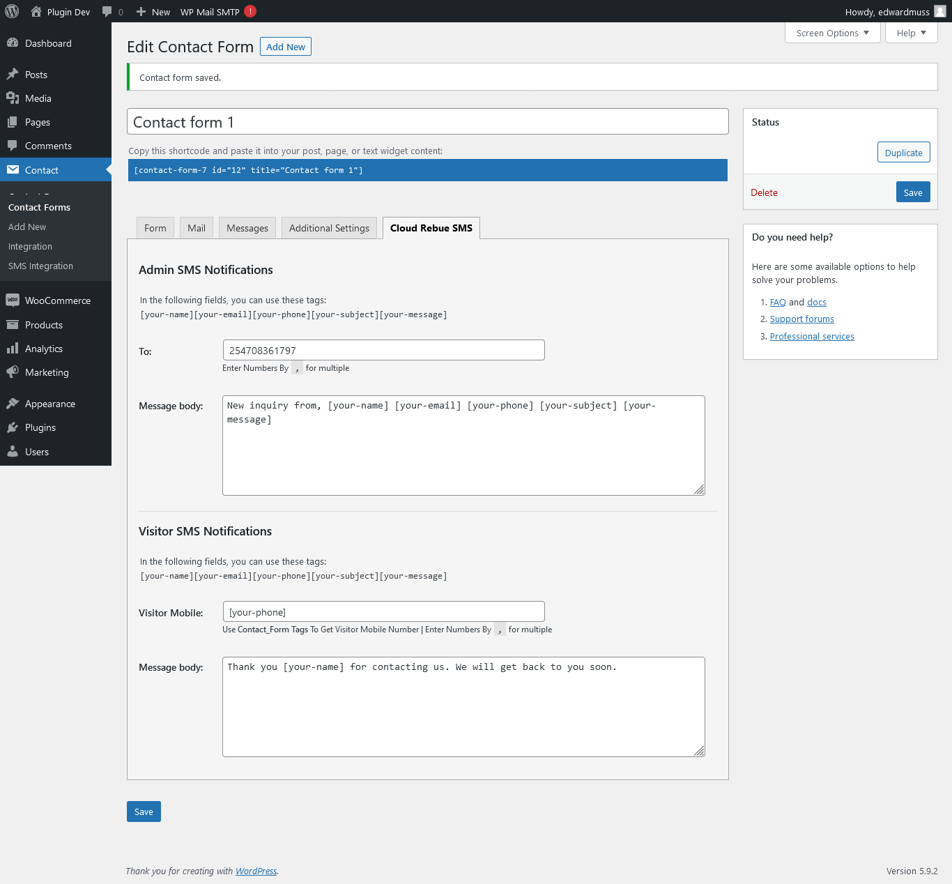 SMS Template Configurations.