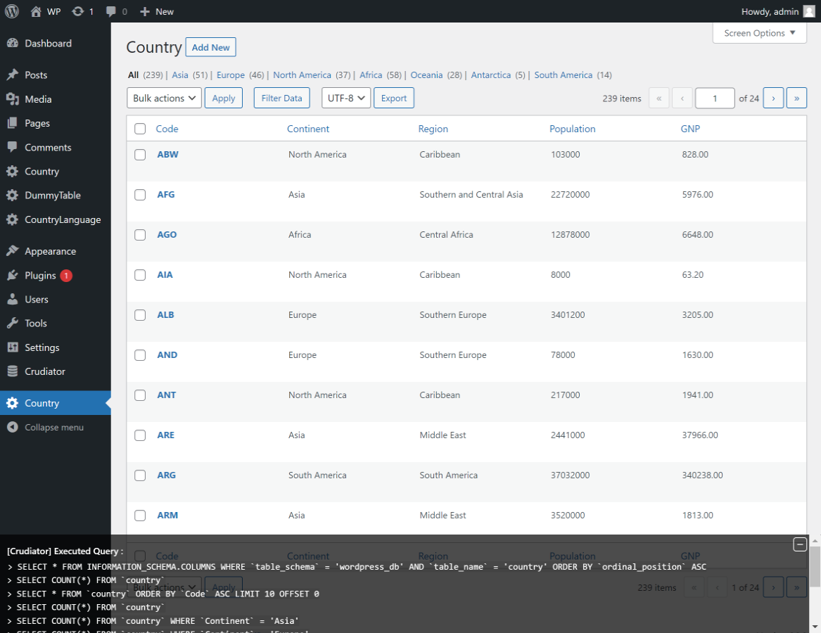 If the debug option is enabled, it is also possible to check the SQL executed.
