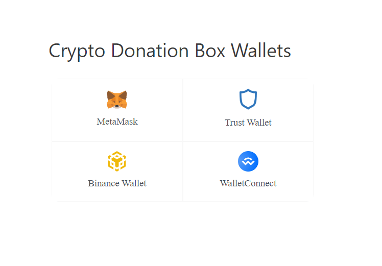 Cryptocurrency Payment & Donation Box plugin-supported wallets.