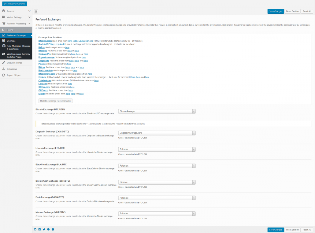 This is the HD wallet settings page which enables enhanced feature set of the plugin for various Cryptocurrencies.