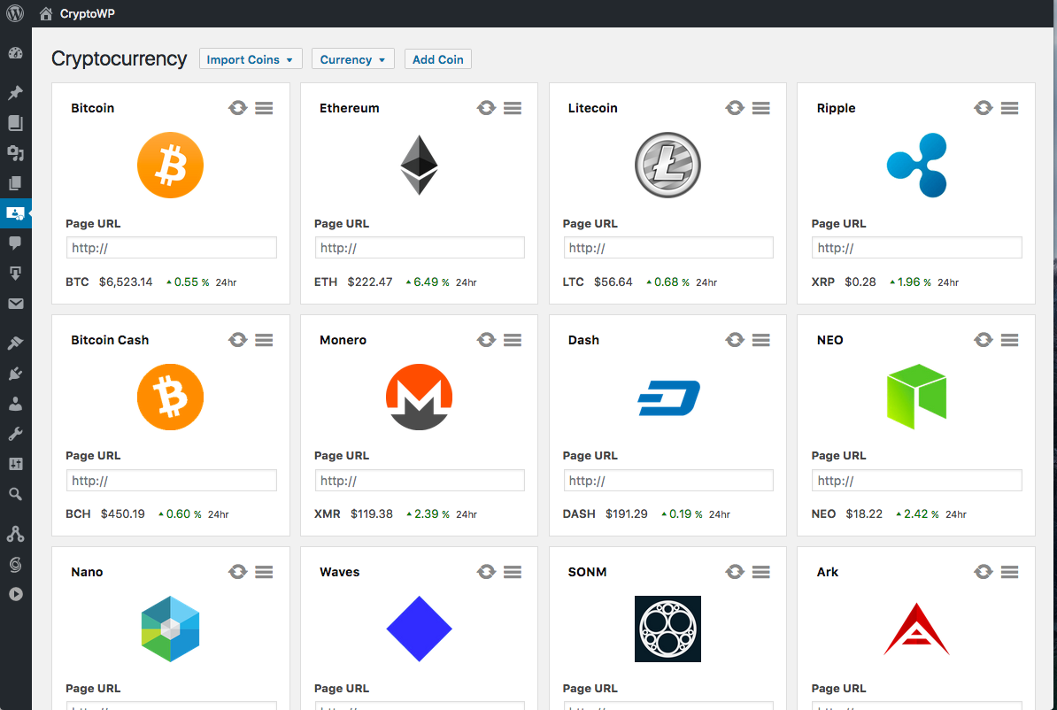 The Crypto Dashboard in your WP Admin.