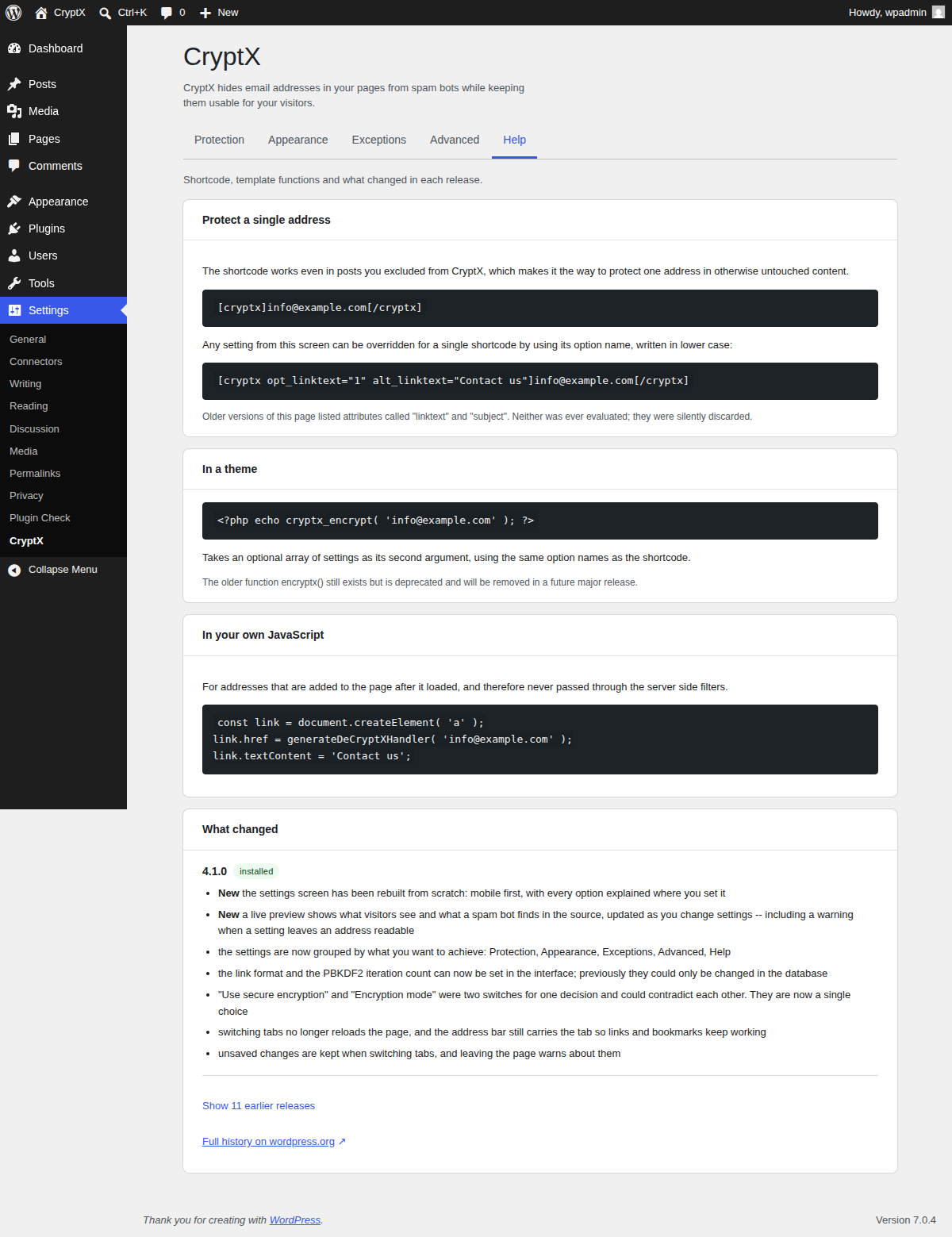 Help: shortcode, template functions, and what changed in each release.