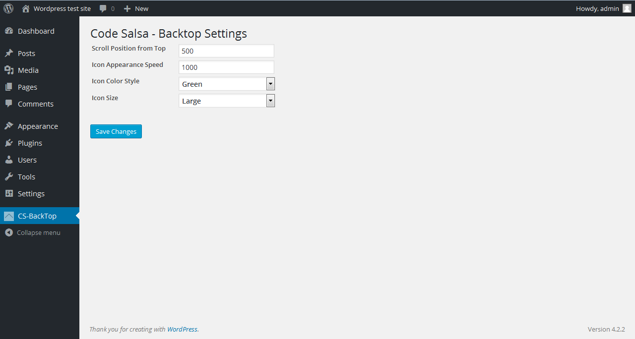 Plugin settings in WordPress admin panel