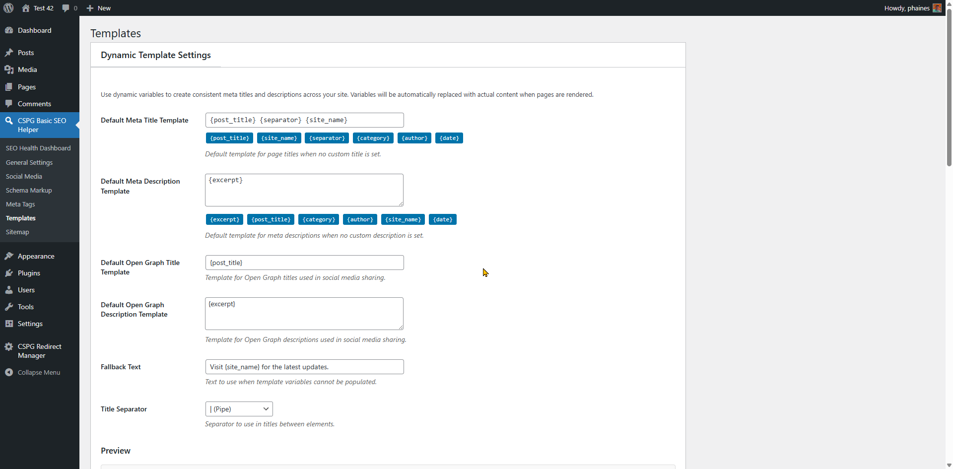 Dynamic Meta Templates editor