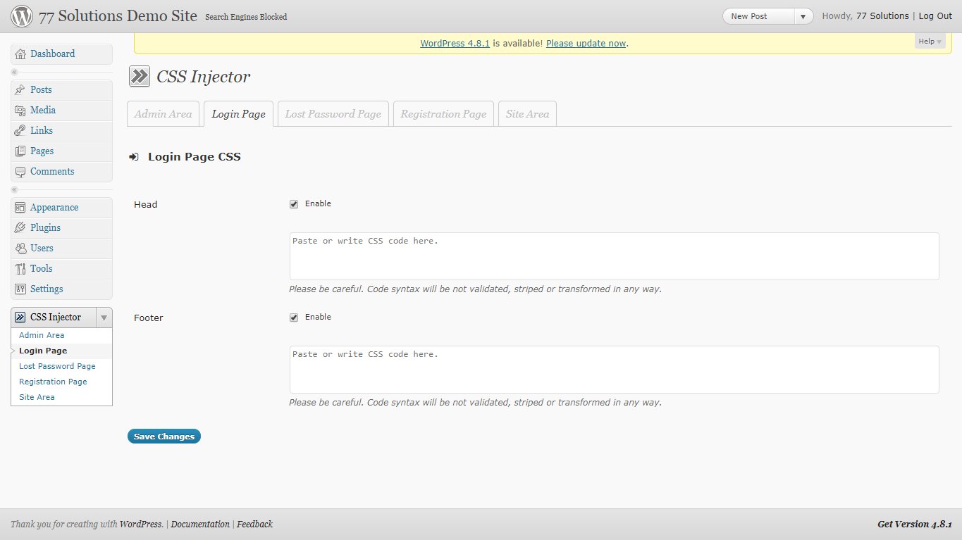 Login Page custom CSS (Desktop, Screen resolution: 1366x768, WP Version: 3.1).