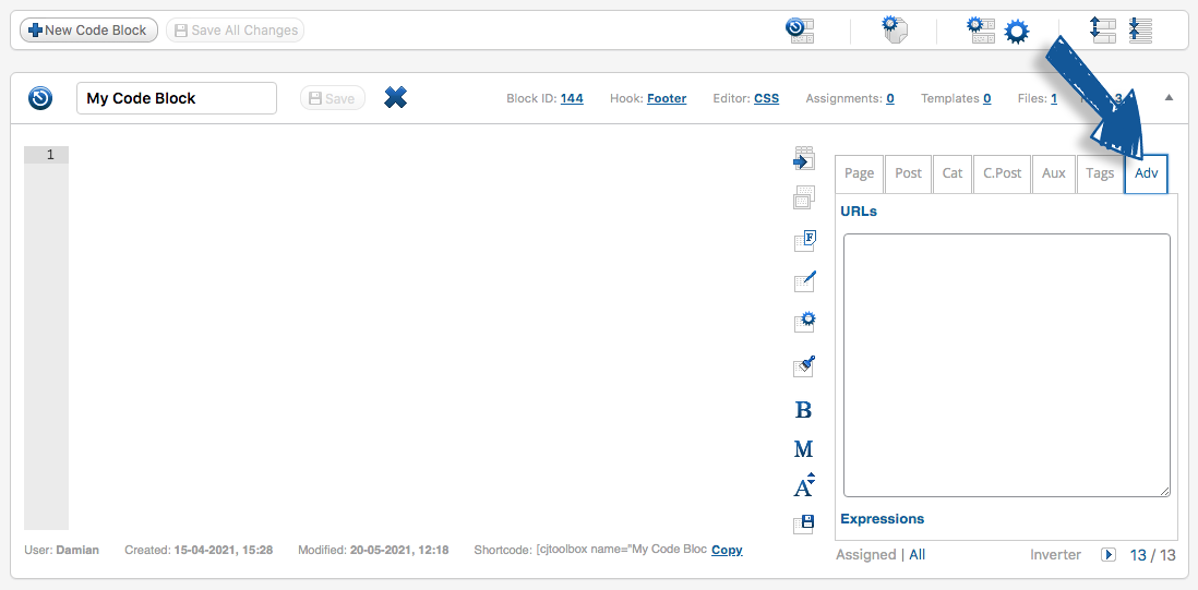 Code Block Toolbar