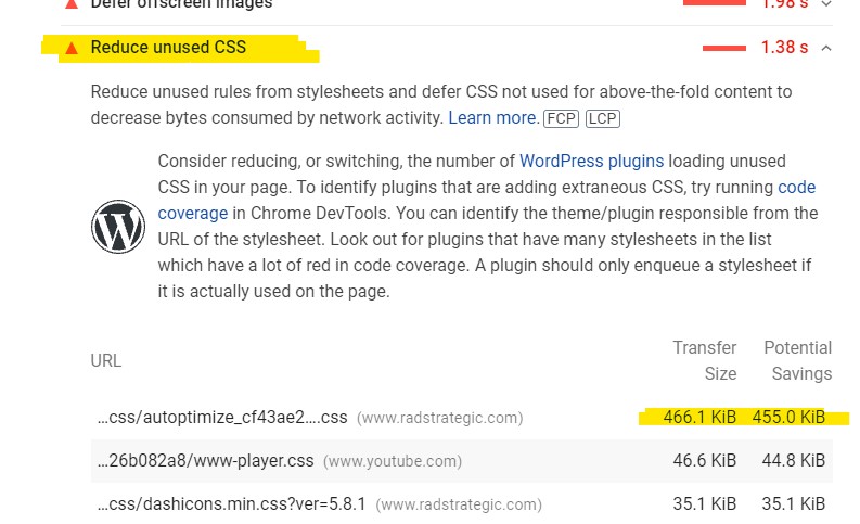 Remove Unused CSS to pass Google PageSpeed Insights (Core Web Vitals)
