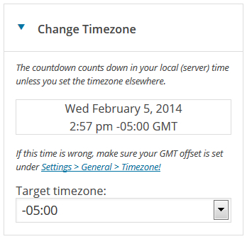 The `Change Timezone` section where you can change the target timezone for the countdown.